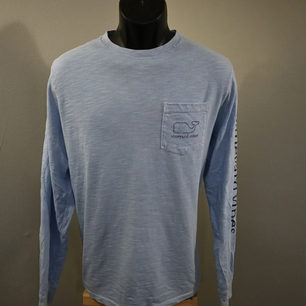 Vineyard Vines Pocket T-Shirt‎ Mens L Blue Graphic Long Sleeve Slub Cotton